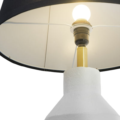 Modern Farmhouse Table Lamp with White Cement Base & Black Linen Shade - Rustic Single Bedside Lamp with Switch, Sturdy for Bedroom, Living Room, Office - Compatible with E27 (Bulb Not Included) - Ideal Housewarming Gift, Min