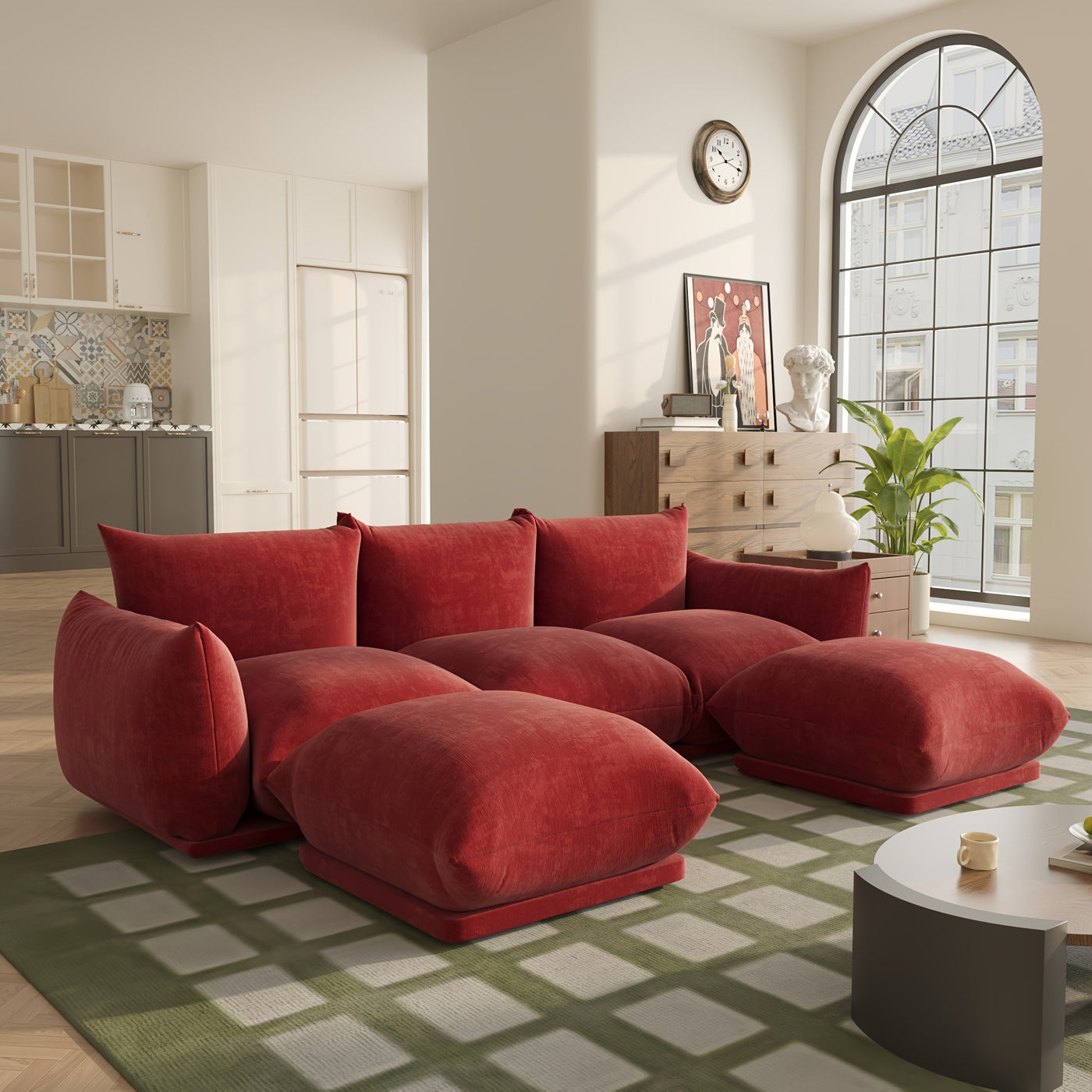 U-Shaped Sectional Sofa, Chenille Minimalist Modular Sofas Couches, 5-Seater Sectionals Couch With Wide Reversible Chaise Ottoman For Living Room Bedroom Office Apartment