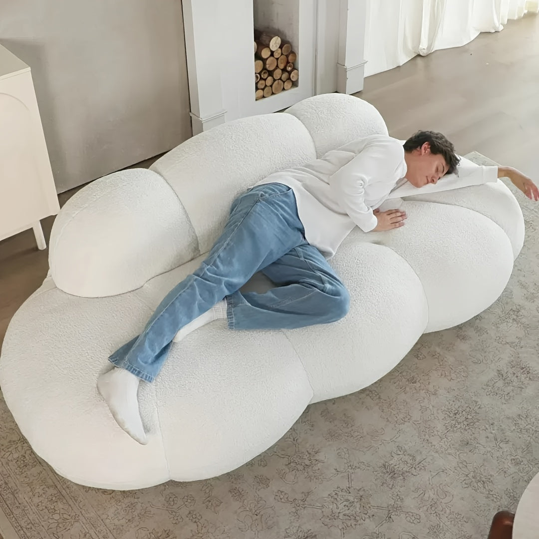 Modern Curved Cloud Shaped Couch for Living Room, Lazy Floor Couch, Boucle LoveSeat 3 Seater Sofa, Cozy Leisure Boneless Couches for Bedroom, Apartment-No Assembly Required, Couch for Bedroom, Boneless Sectional Sofa for Livi