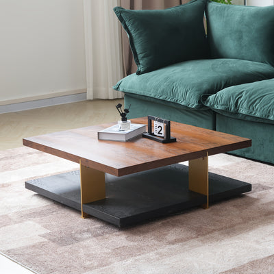 Wood Coffee Table - Mid Century Modern Square Coffee Table With Storage Shelf, 2-Tier Coffee Table Center Table For Living Room Office Apartment, 35.43"