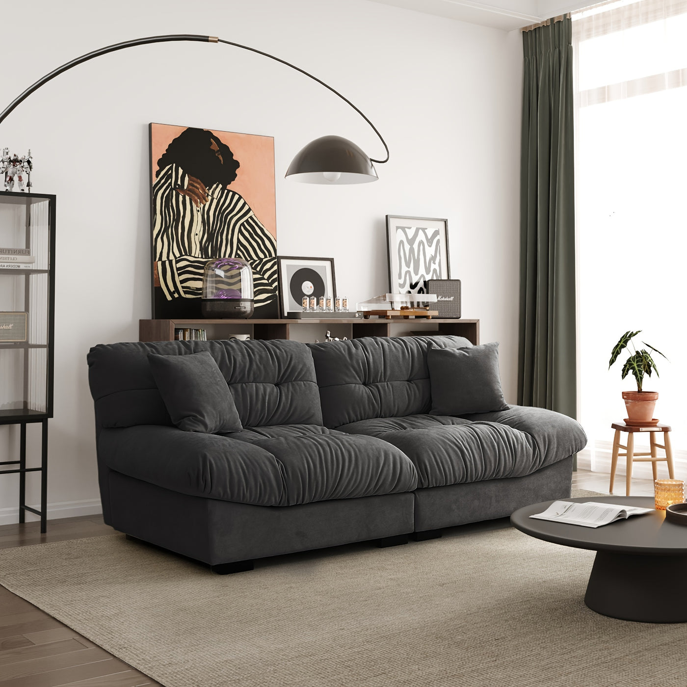 89" Comfy Cloud Sectional Couches, Loveseat Sofa Couch With 2 Pillows, Minimalist Sofa Couch, Modern Sofa Couch For Living Room, Apartment, Bedroom, Office