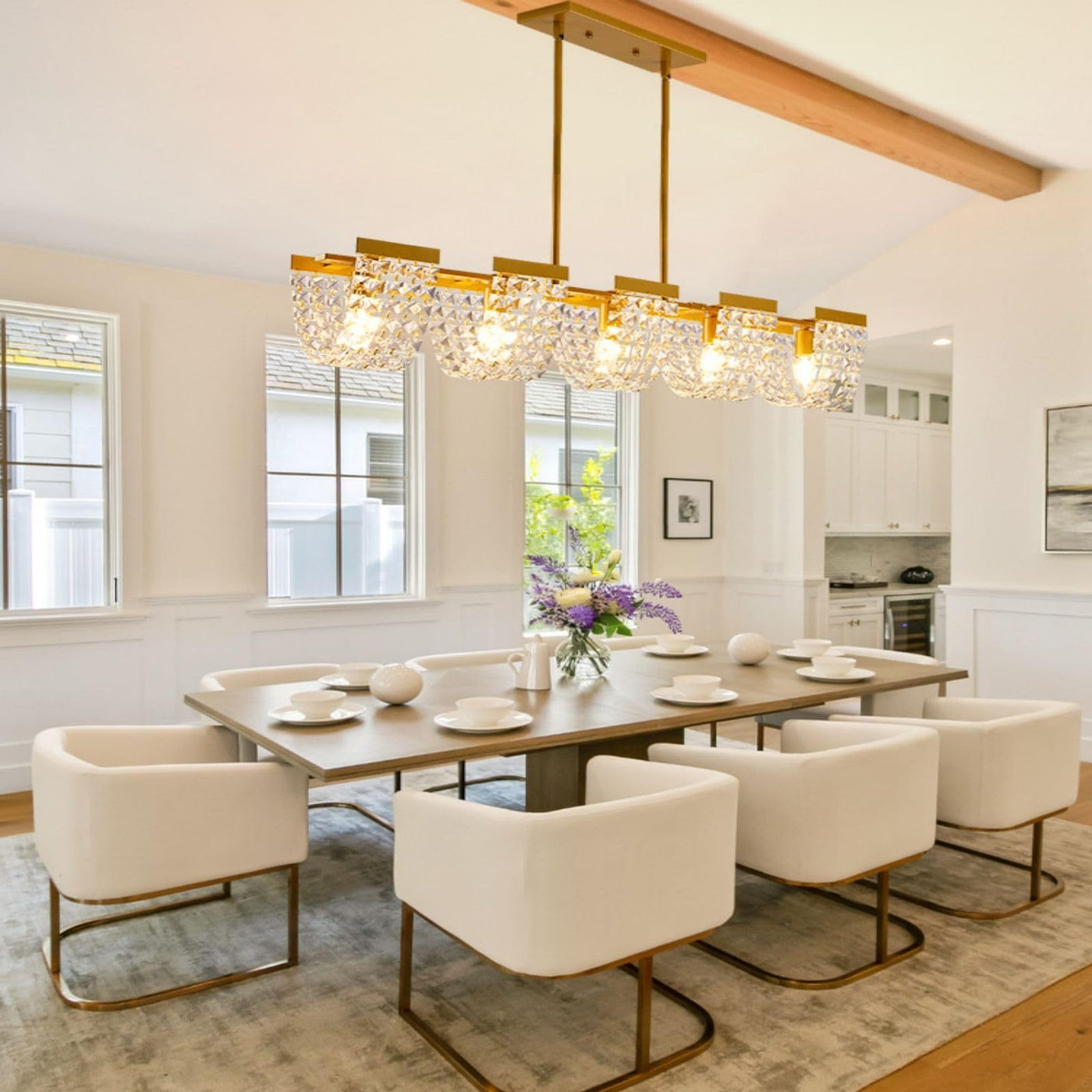 36" 5-Light Crystal Chandeliers For Dining Room, Modern Dining Room Light Fixture, Farmhouse Kitchen Island Lighting, Vintage Hanging Pendant Lights, Dining Chandelier Over Table