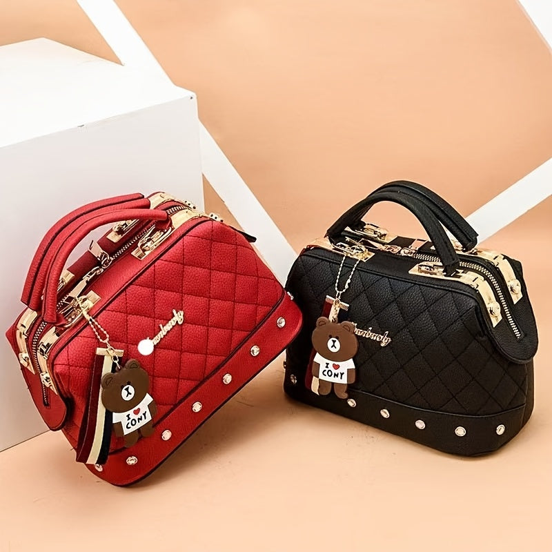 2025 Korean Fashion Women's Crossbody & Tote Bag - Detachable Shoulder Strap, Zipper Closure,, 5 Colors (Khaki/White/Red/Blue/Black)