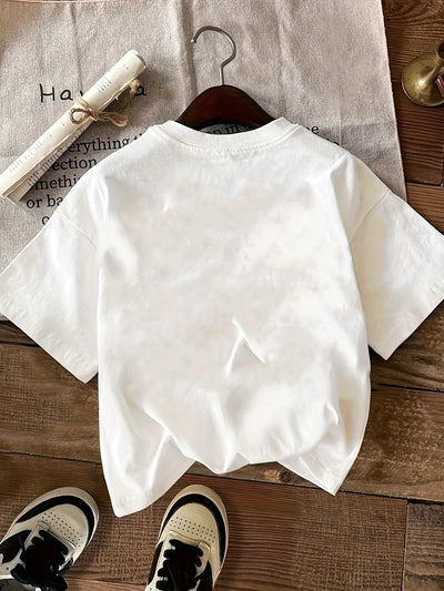 Women's White Casual Short Sleeve T-Shirt with Blue Forget-Me-Not Floral Print & Inspirational Quote - Round Neck Relaxed Fit, Breathable Medium-Stretch Fabric for Spring Summer Fall, Machine Washable, Ladies Tshirts, Spring
