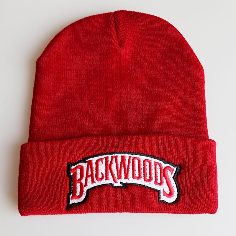 1pc Cozy "BACKWOODS" Thermal Knitted Hat for Men - Soft, Warm, and Breathable - Ideal Gift Choice for Outdoor Enthusiasts and Casual Wear