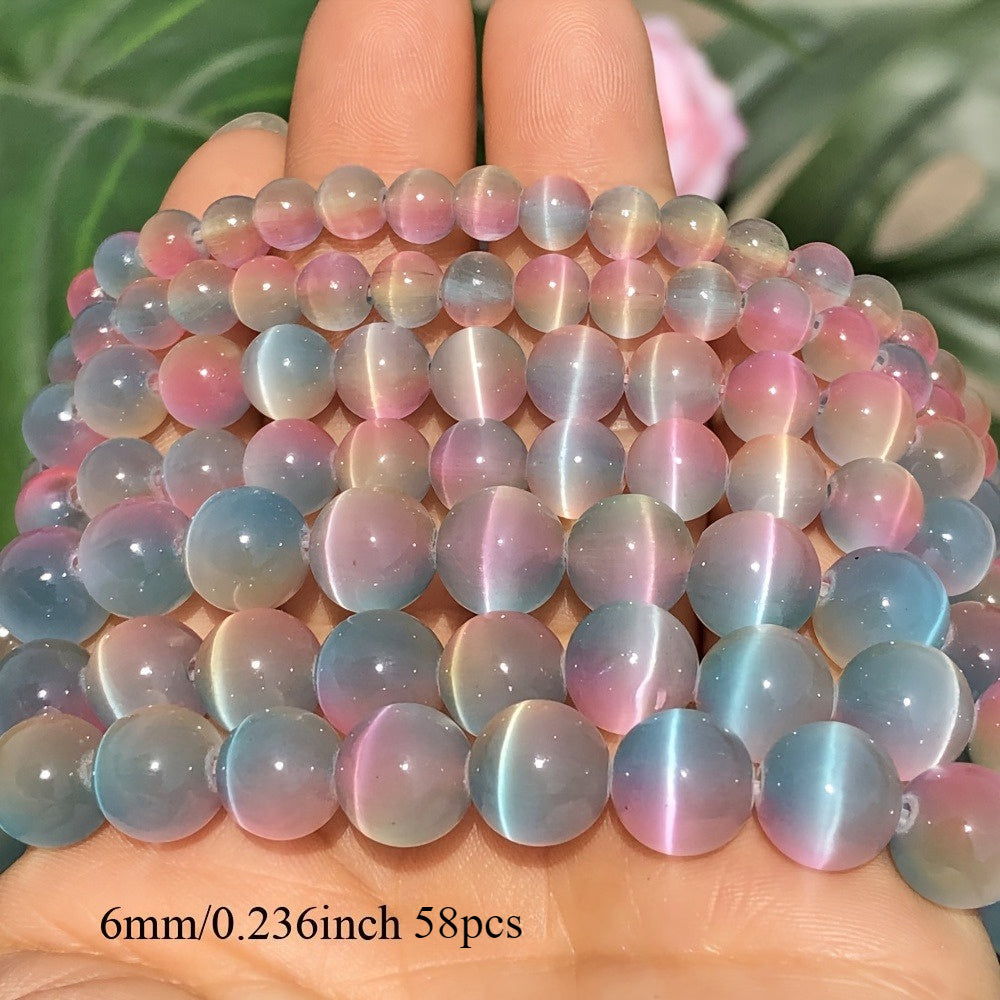 15 Inch Strand 6/8/10mm Pastel Gradient Cat's Eye Stone Beads - Iridescent Play-of-Color Loose Spacer Beads for Jewelry Making, DIY Bracelets & Necklaces, Japanese-Korean Style Lustrous Finish Beads for Crafting, Holiday Gift