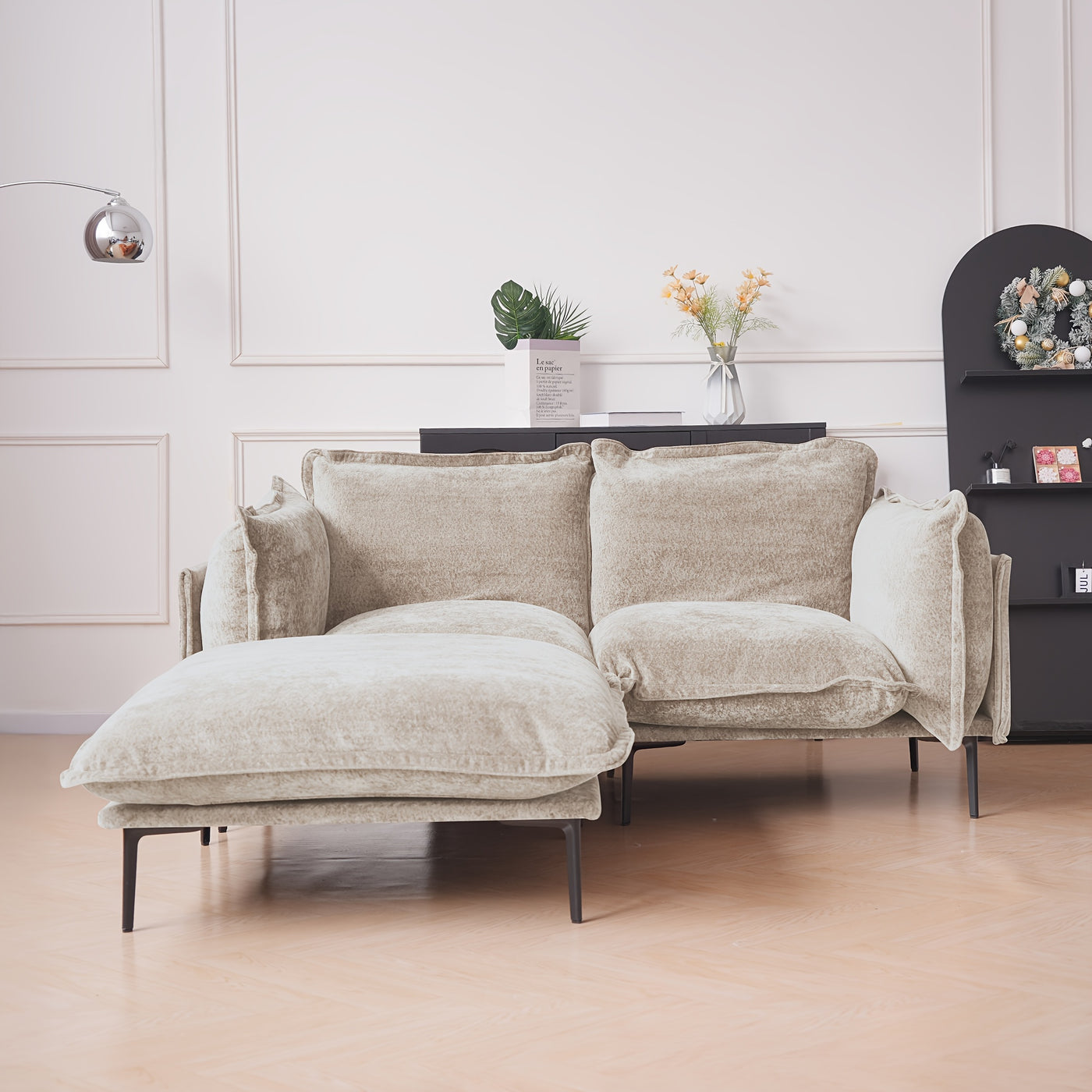 74" Modern Modular Sectional Sofa with Ottoman - Brown Chenille Fabric Cloud Couch, High-Density Foam Cushions & 7.87" Raised Legs, Space-Saving Design for Small Spaces, Easy Assembly, Pet-Friendly & Vacuum-Compatible, Hardwo