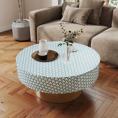 32.5" Round Coffee Table with 2 Large Drawers - Mid-Century Modern Living Room Center Table, Heavy-Duty Metal Construction, Easy Assembly, Golden Accent base for Small Spaces, Apartments, Offices - Space-Saving Storage Organi