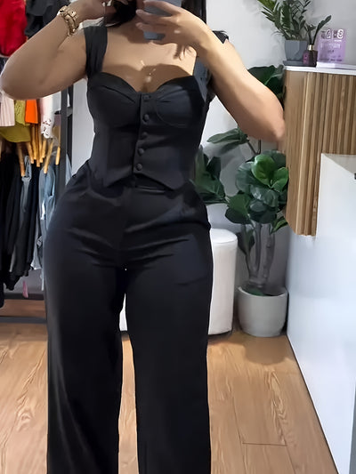 Sleeveless Corset Top & Wide-Leg Pants Set