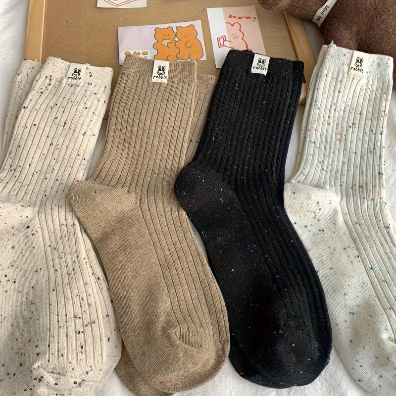 2 Pairs of Rabbit Socks - Mid Knee Knitted Fabric Casual Japanese Style, Suitable for All Seasons, Solid Color, Machine Washable, Women'S Long Socks And Pantyhose