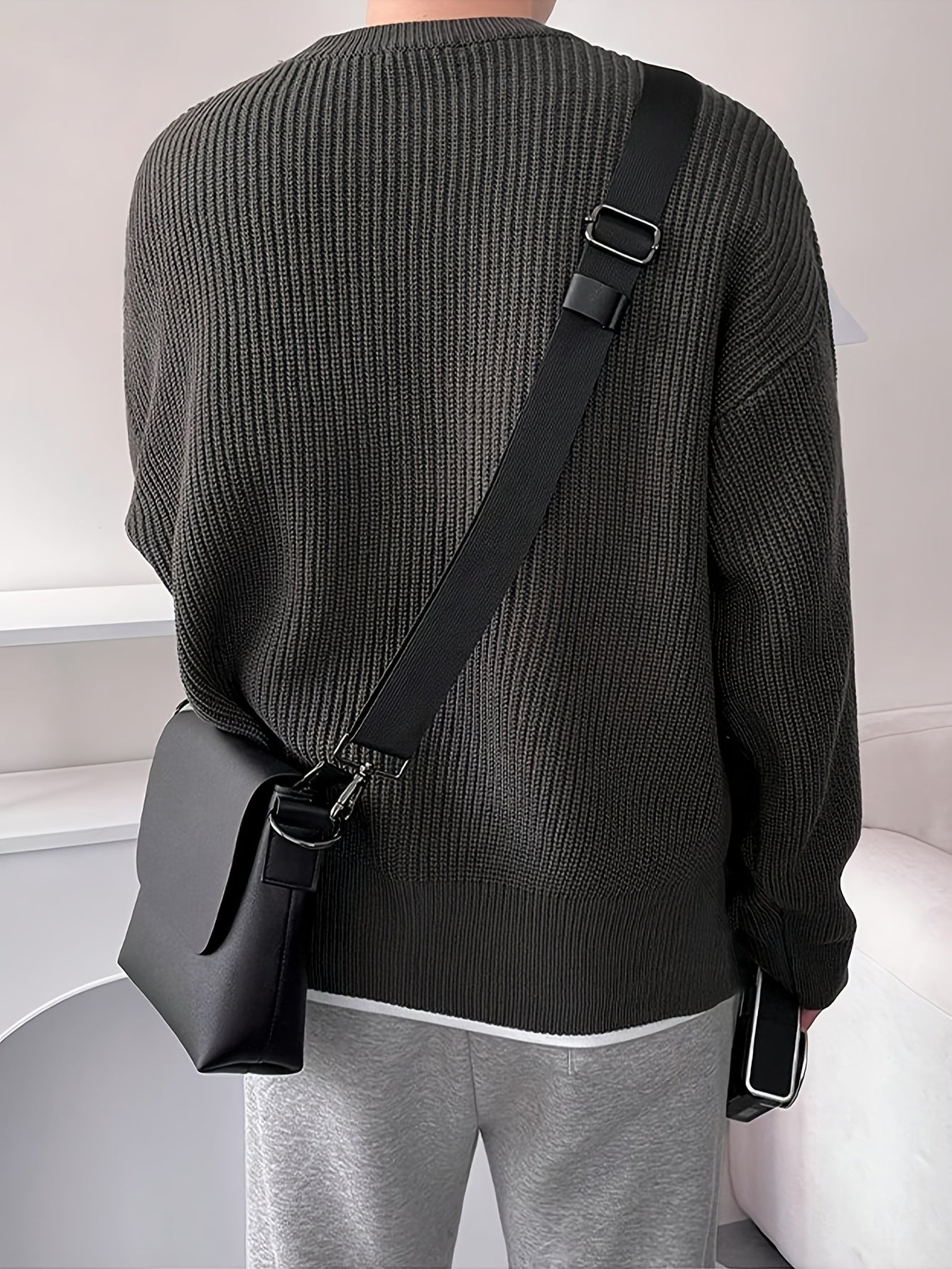 Men'S & Women'S Unisex Knit Sweater, Casual Crew Neck Pullovers, Rib-Knit Long Sleeve, All-Season Acrylic 100%, Loose Fit Solid Color, Medium Stretch, Japanese & Korean Style Streetwear