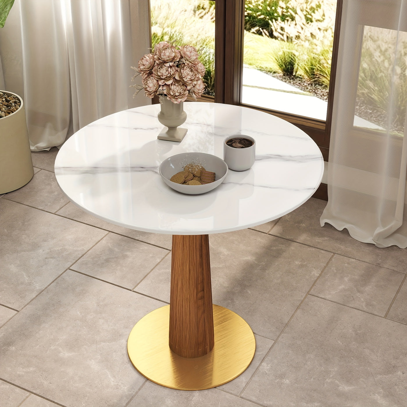 33.5" Round & Square Dining Table for 2-4 People(Only Table, Chair Not Included), Marble Meeting Room Table Multipurpose Conference Table with Soild Wood Base for Office