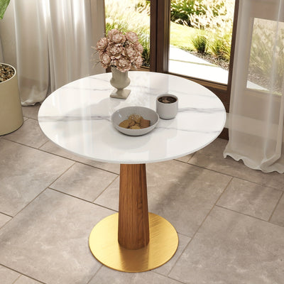 33.5" Round & Square Dining Table for 2-4 People(Only Table, Chair Not Included), Marble Meeting Room Table Multipurpose Conference Table with Soild Wood Base for Office