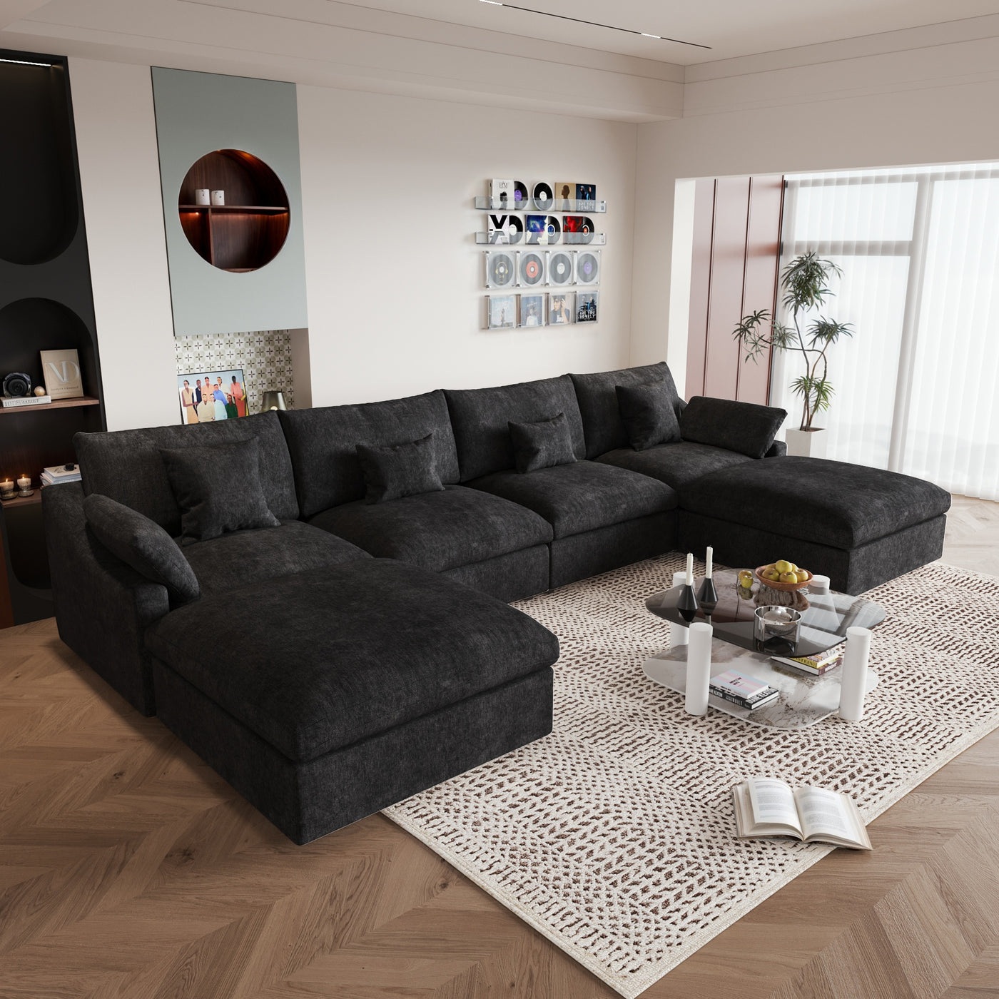 Extra Large Modular Sectional Sofa - 155.9" U-Shaped Couch with Chaise Ottomans, Modular Design, Removable Washable Sofa Covers, Plush Cushions - Modern Living Room Furniture for Large Spaces, Apartments, Homes - Easy Assembl