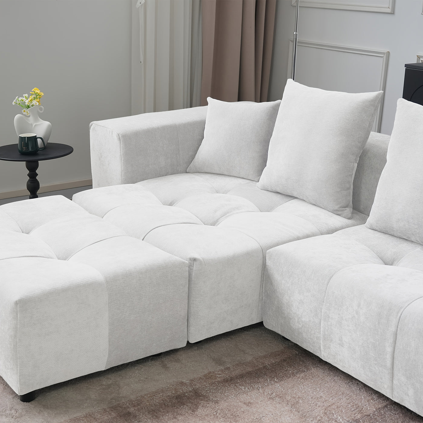 119" Cloud Couch Modular Sectional Sofa with Ottoman, Linen Deep Seat with Pillows Convertible Sofafor Living Room, Bedroom And Apartment, Living Room Couch, Sofa Sectional for Living Room, Couch for Bedroom, Foldable Sofa, C