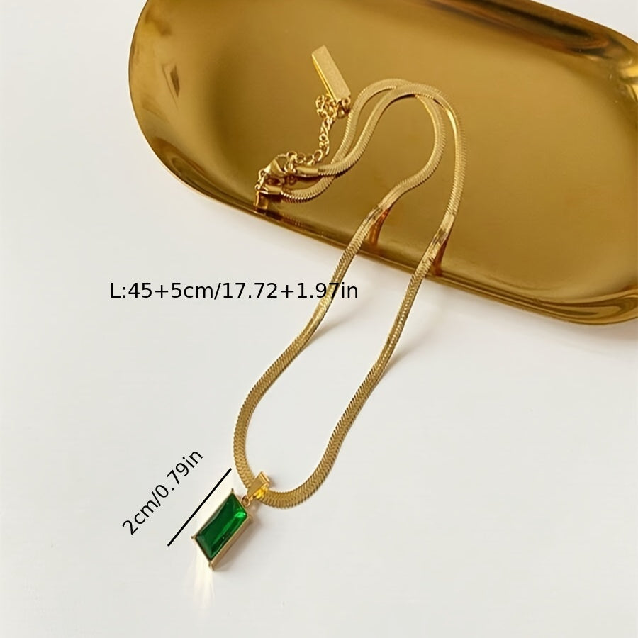 2pcs Set of Japanese and Korean Style Small Design Sensation Snake Bone Chain High-end Light Luxury Peridot Zirconia Pendant Copper Necklace for Women