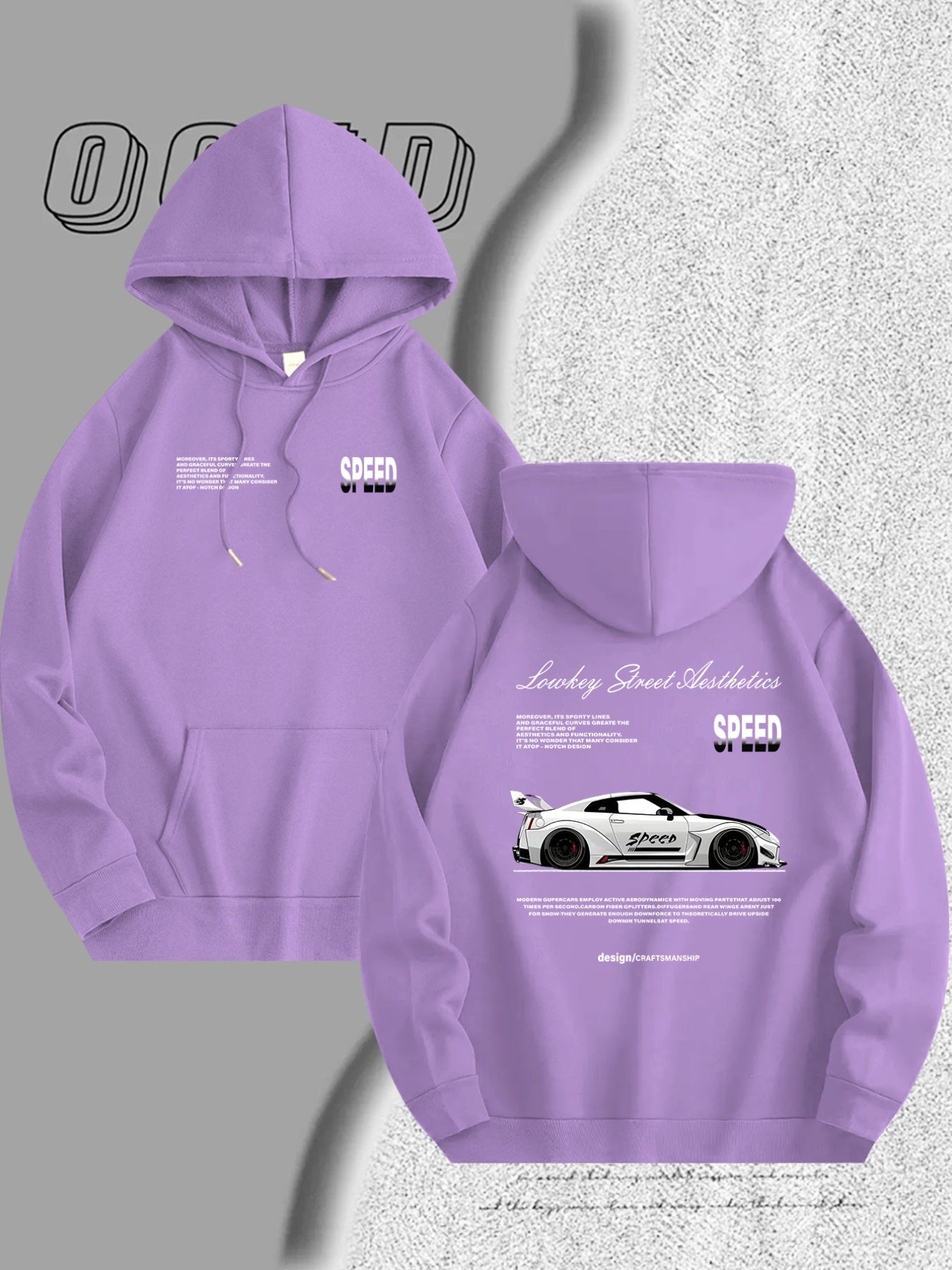 Men's Light Blue Racing Car Graphic Hooded Sweatshirt - Casual Long Sleeve Pullover with Speed & Speed Limit Print, Soft Hood, Machine Washable, Automotive Enthusiast Apparel