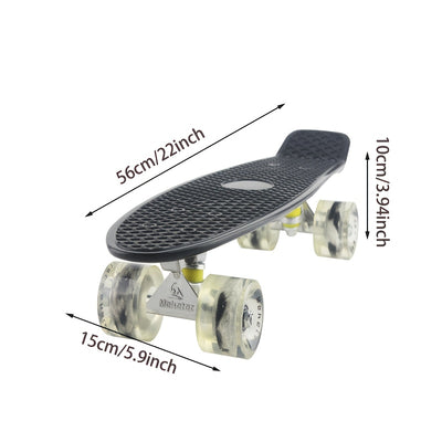 Beginner-Friendly Skateboard with Lightweight PP Material, Smooth Carbon Steel Bearings, 220.46LB Load Capacity – Perfect for Learning to Skate, Black Deck with Yellow Accents, Transparent Wheels for Easy Visibility