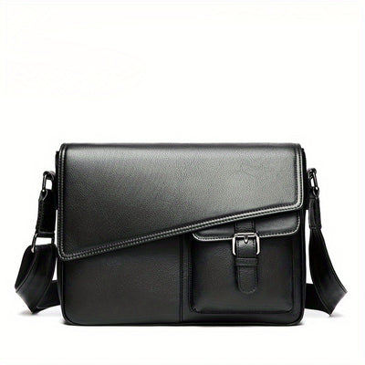 Genuine Leather Unisex Crossbody Messenger Bag - Sleek Minimalist Design with Adjustable Strap, Multiple Compartments & Metal Hardware, Black for Men & Women, Casual & Professional Use, Versatile Travel Purse | Korean Fashion