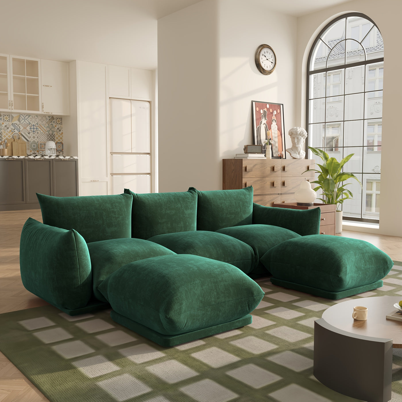 U-Shaped Sectional Sofa, Chenille Minimalist Modular Sofas Couches, 5-Seater Sectionals Couch With Wide Reversible Chaise Ottoman For Living Room Bedroom Office Apartment