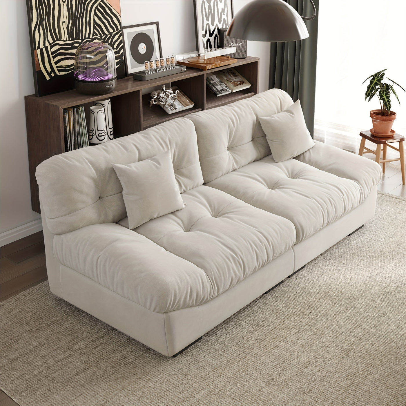 89" Comfy Cloud Sectional Couches, Loveseat Sofa Couch With 2 Pillows, Minimalist Sofa Couch, Modern Sofa Couch For Living Room, Apartment, Bedroom, Office