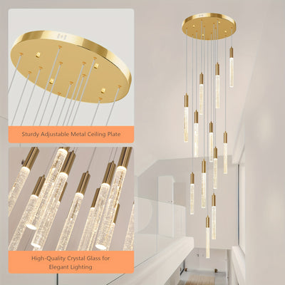 Modern Chandelier, 118" Long LED Crystal Chandeliers, Flush Mount Ceilings Pendant Light Fixtures, Staircase Chandeliers For High Ceilings, Farmhouse For Foyer