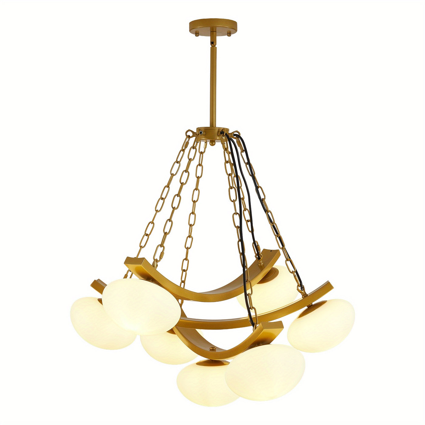 7-Light Golden Modern Sputnik Chandelier, Mid Century for Dining Room Light Fixtures Over Table, Adjustable Hanging Ceiling Light Fixture with Globe Glass Shades for Kitchen Island Living Room Bedroom, Dining Table Light, Cha