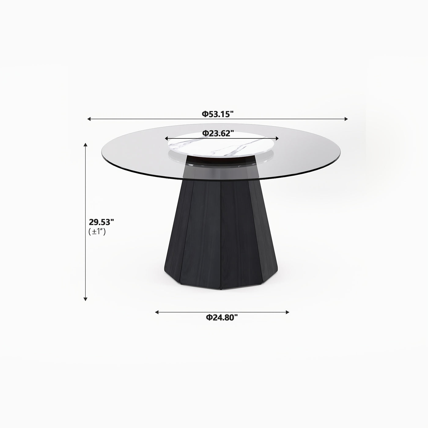 Glass Round Dining Table For 6-8, Modern Dining Table 59" Dining Room Table Round Black Glass Top With Solid Base For Kitchen