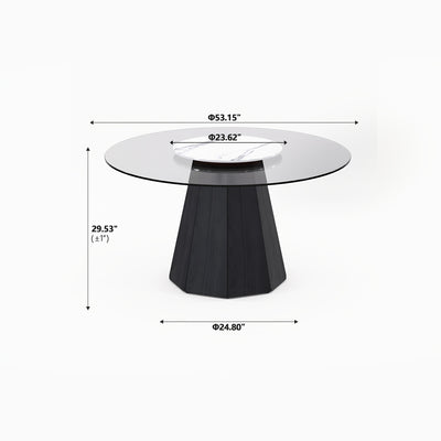 Glass Round Dining Table For 6-8, Modern Dining Table 59" Dining Room Table Round Black Glass Top With Solid Base For Kitchen