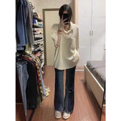 Women's Harajuku BF Style Lapel Short Sleeve