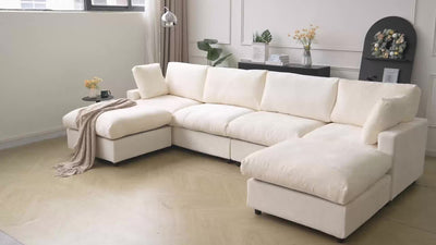134" Extra Long Modular Sectional Sofa - 4-Seater Convertible L-Shaped Couch with Chaise Lounge, Washable Fabric Upholstery & Plush Cushions, Modern Minimalist Black Sectional Sofa for Large Living Room, Apartment, Open-Conce