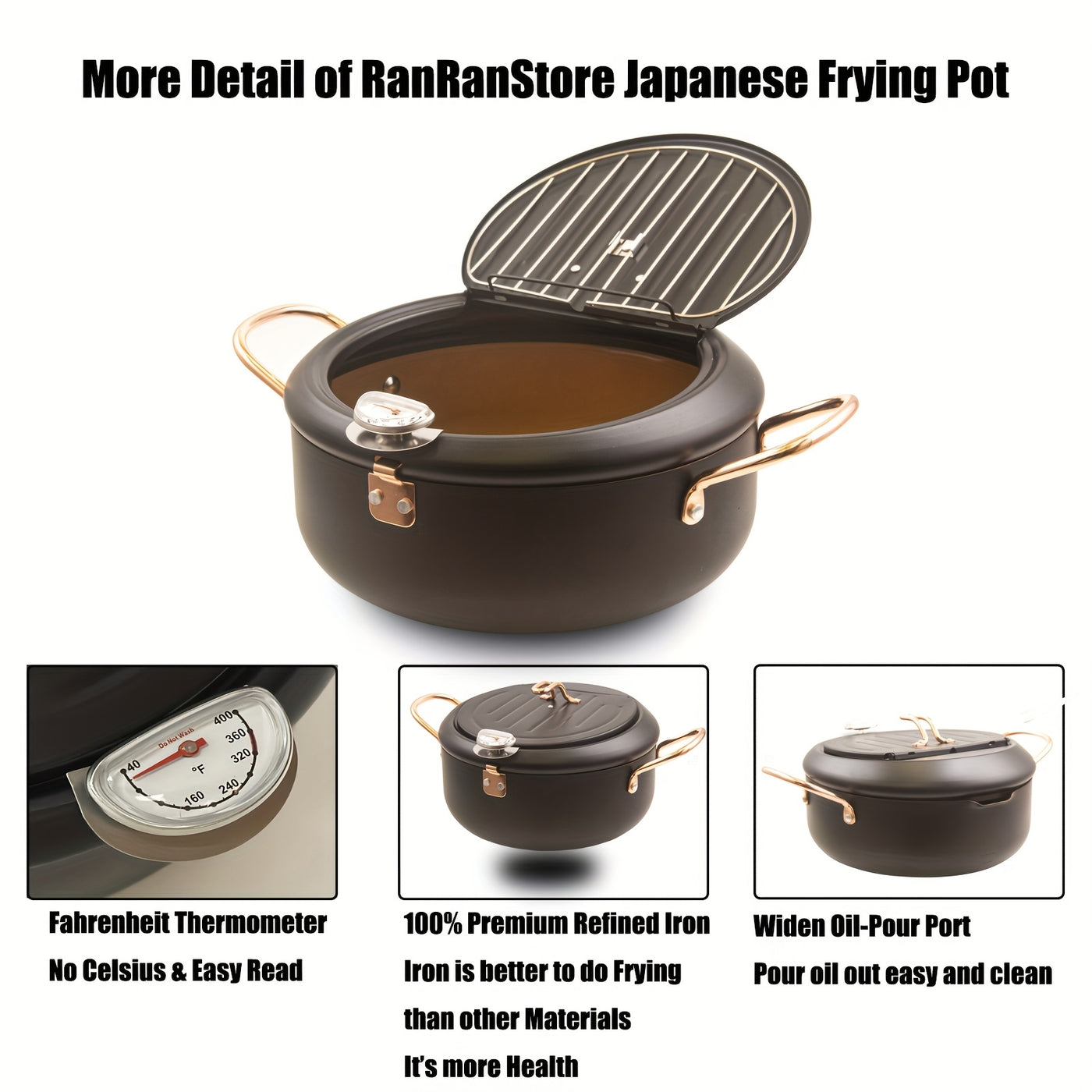 Deep Fryer Pot, 4.3L/11 Inch Japanese Tempura Frying Pot with Fahrenheit Thermometer, Nonstick Carbon Steel Oil Fryer, for Tempura/Frech/Fish/Chicken Fries, Easy Clean, Green