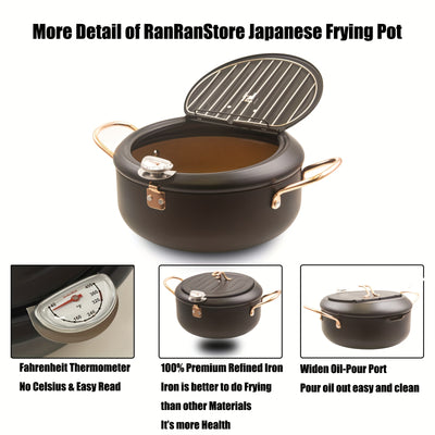 Deep Fryer Pot, 4.3L/11 Inch Japanese Tempura Frying Pot with Fahrenheit Thermometer, Nonstick Carbon Steel Oil Fryer, for Tempura/Frech/Fish/Chicken Fries, Easy Clean, Green