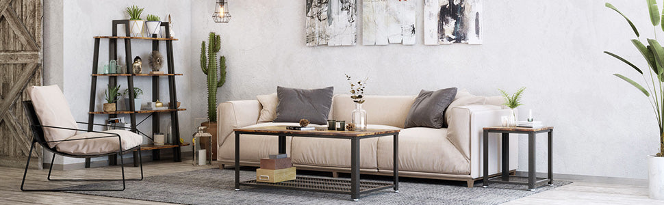 Side Table Round Table with Steel Frame Easy Assembly
