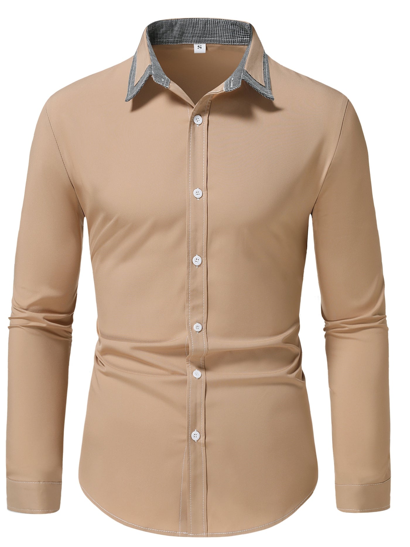 Men'S Color-Blocked Checkered Casual Long-Sleeve Shirt
