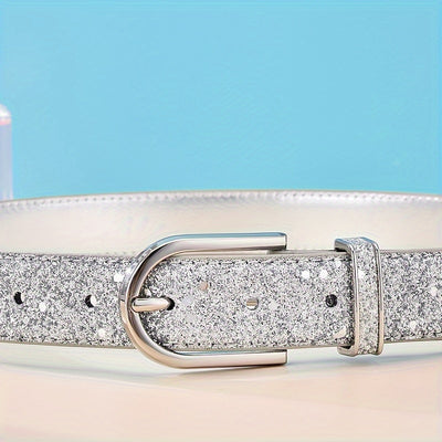 Golden Faux Leather Women's Belt - Versatile Korean-style Decorative PU Leather for Parties and Festivals, Daily Wear