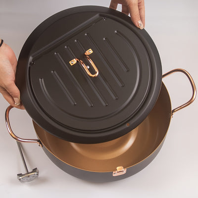 Deep Fryer Pot, 4.3L/11 Inch Japanese Tempura Frying Pot with Fahrenheit Thermometer, Nonstick Carbon Steel Oil Fryer, for Tempura/Frech/Fish/Chicken Fries, Easy Clean, Green