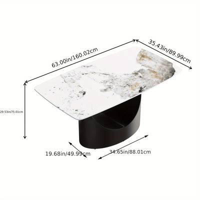 Modern Rectangle Marble Dining Table(Dining Table Only, Chairs Not Included), Marble Sintered Stone Top Dining Table, Rectangle Dining Room Table With Unique U-Shape Carbon Steel Pedestal For Kitchen/Living Room
