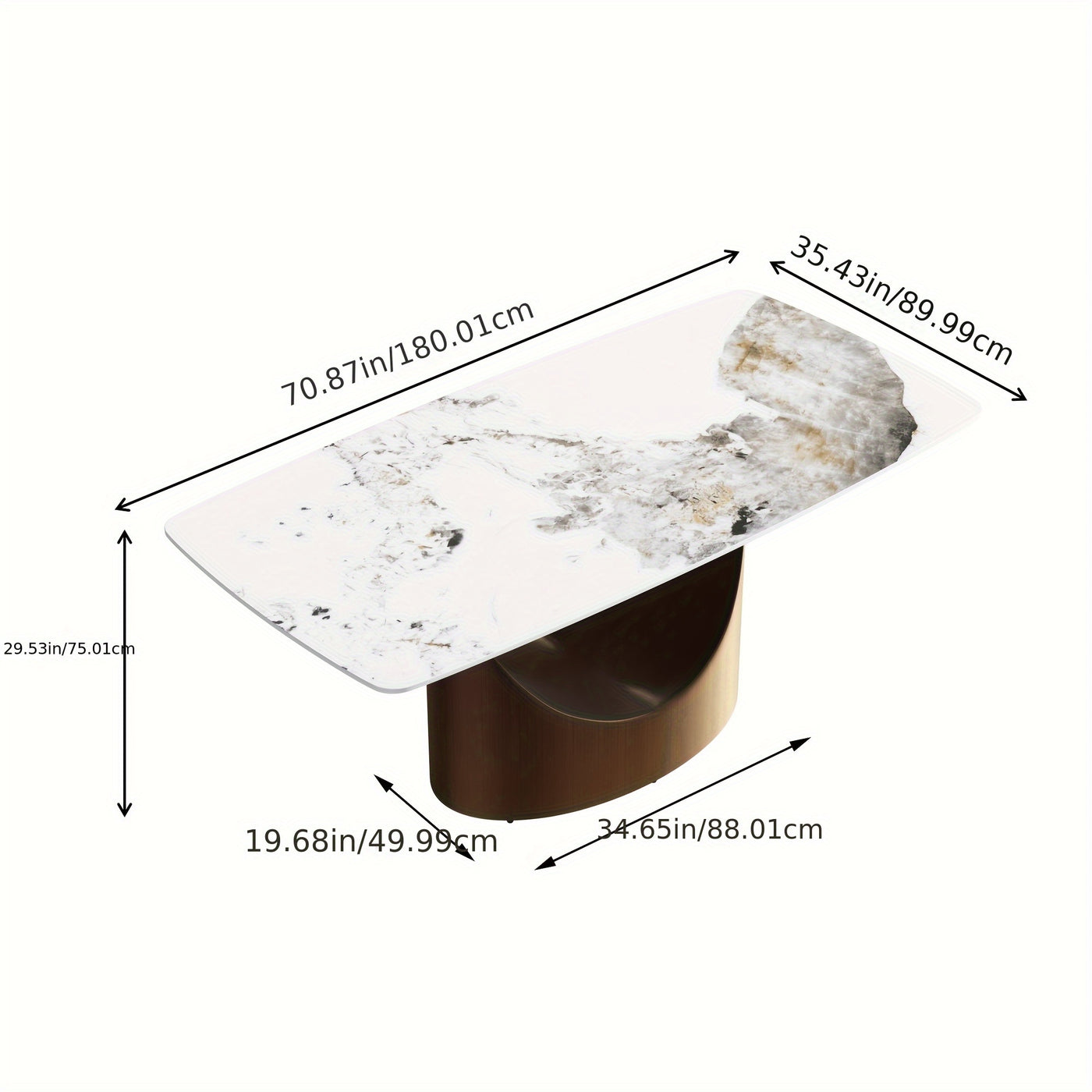 Modern Rectangle Marble Dining Table(Dining Table Only, Chairs Not Included), Marble Sintered Stone Top Dining Table, Rectangle Dining Room Table With Unique U-Shape Carbon Steel Pedestal For Kitchen/Living Room