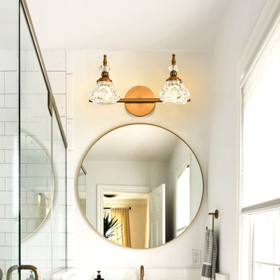 Vintage Golden Bathroom Vanity Light Fixture with 2 Crystal Glass Shades - Elegant Wall-Mounted Design for Living Room, Bedroom, Stairs, Courtyard, Hallway - Polished Finish, Semi-Flush Mount, Hardwired, 110-220V, Bathroom De