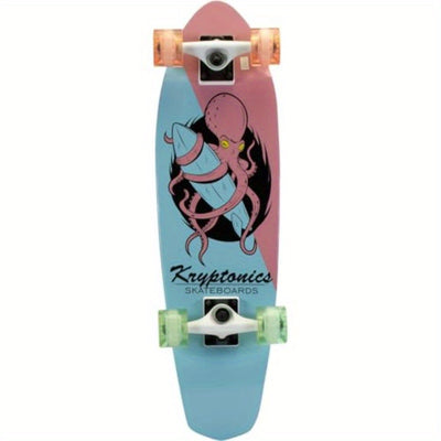 Skateboard with Durable Maple Deck & Smooth Urethane Wheels - Lightweight All-Skill Board for Beginners & Experts, Pastel Blue & Pink Octopus Graphic Design, White Trucks & Green Bearings - Ideal for Cruising, Tricks, Smooth