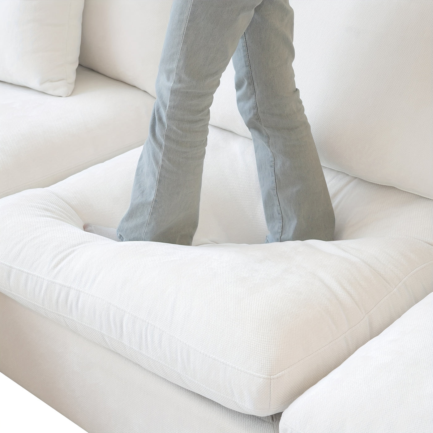 Sky Cloud Slope Sectional Sofa, Cozy Comfort 83-Inch Linen L-Shaped Sectional 2 Seater with Ottoman, Living Room Sofa, Sofa Sectional for Living Room, Couch for Bedroom, Foldable Sofa, Comfy Couch, Bedroom Seating, Lounge Fur