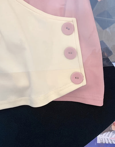 [Summer Chic Shirt] Stretchy Polyester Women's Heart Cut-Out Color-Block Shirt | Short Sleeve Top with Waist Accent, Summer Casual Chic Blouse