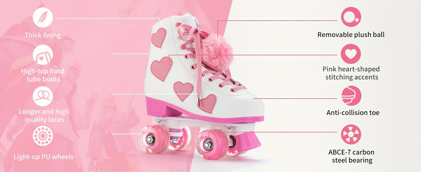 Classic Roller Skates For Women And Girl, High-top PU Leather Roller Skates With Light Up Wheels, The Best Halloween Gift For Roller Skating Beginners