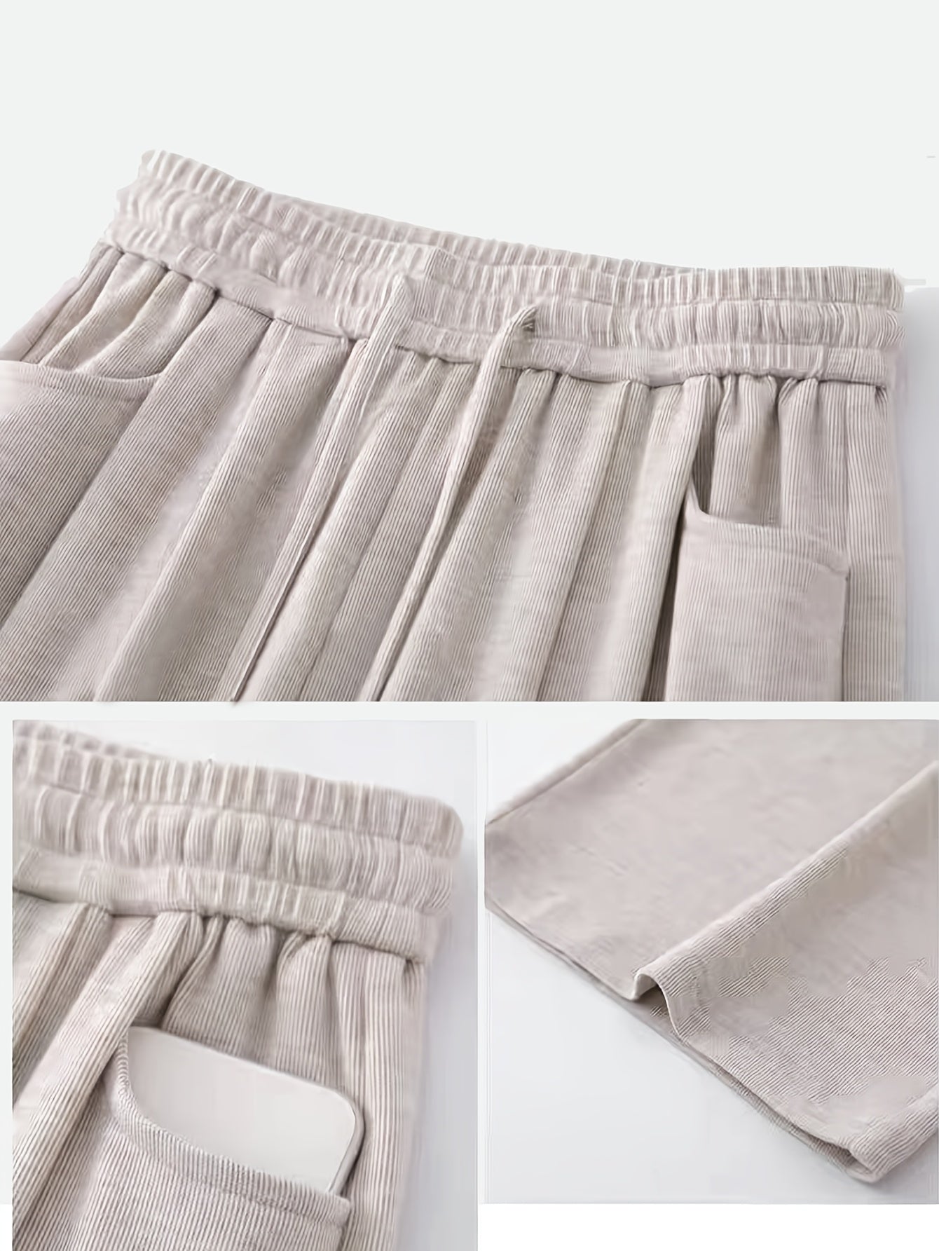 Women's Elegant Winter Pants - Soft Tapered Leg Wide-Leg Trousers with Drawstring Waist & Side Pockets - Loose-Fit Solid Grey/Beige/Black/Brown/Blue/Red/White/ - Machine Washable Formal & Everyday Pants for Fall & Winter - Re