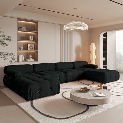 U-Shaped Minimalist Velvet Sofas, 138.6" Convertible Modular Sectional Couch, Modern Comfy Sectional Couches with 2 Chaise Ottomans for Living Room Office Apartment