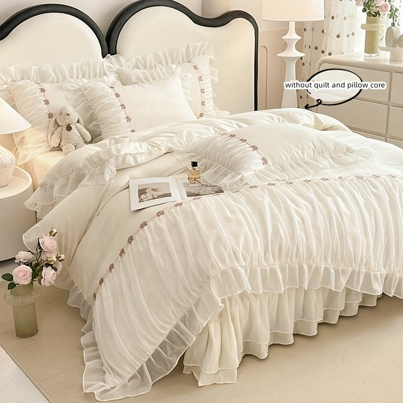 Korean-Style Lace Lace Embroidered Bedding Set 3pcs Includes Quilt Cover And Pillowcase (Excluding Core)