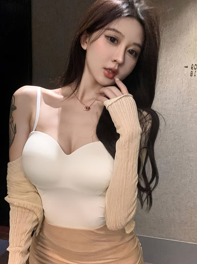 4pcs Women's Seamless Ice Sliky Fiber Tank Tops - Backless Breathable Summer Tops with Built-In Bra, Full Coverage Sleeveless Shirts, Side-Tie Detail & Smooth Fabric (Black/White/Brown/Beige) for Casual Casual Attire, Versati