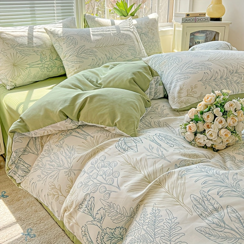 3pcs Korean Style Duvet Cover Set, New American Floral Duvet Cover Set with 1 Single Duvet Cover + 2 Pillowcases, Comfortable and Breathable, Machine Washable, Non-Fading and Deforming, Suitable for All Seasons, Light Beige-F