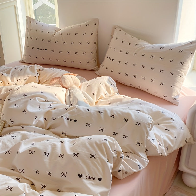 [Soft Duvet Cover] 3pcs Korean-Style Reversible Duvet Cover Set | 1 Duvet Cover + 2 Pillowcases, Soft, Breathable, Charmingly Minimalistic, Comfortable, AA Side Design, Suitable As Gifts for Valentine's Day, Thanksgiving, Mot